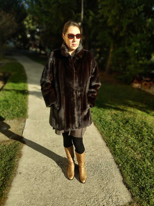 Haina de Blana Naturala de Nurca Maro-Negru XL-Lungime 80 cm NOUA Nr27