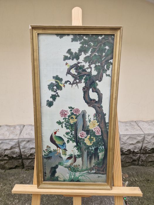 Прекрасна антикварна китайска картина коприна автор