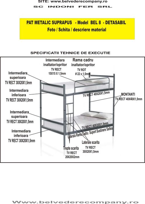PROMOTIE Pat metalic etajat model BEL8 - Livrare din Stoc