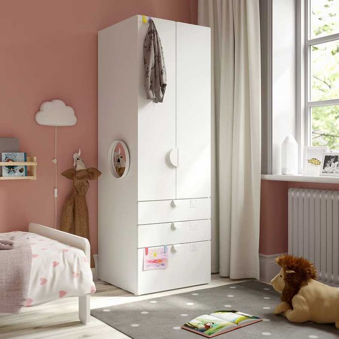 Dulap haine copii/adulti , alb, 3 sertare, 60x53x191 cm, SMÅSTAD / PLATSA Ikea