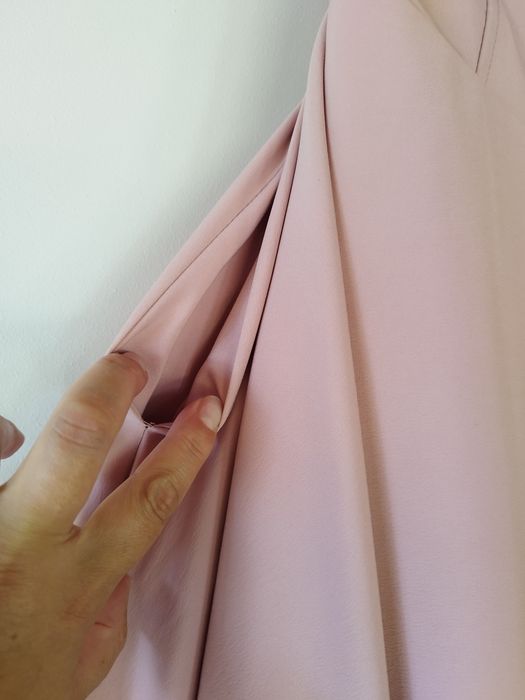 Rochie ocazie din tafta culoare roz pal cu buzunare S-M micuț