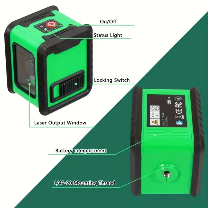 2-линейный лазерный уровень с самовыравниванием, зелёными лучами