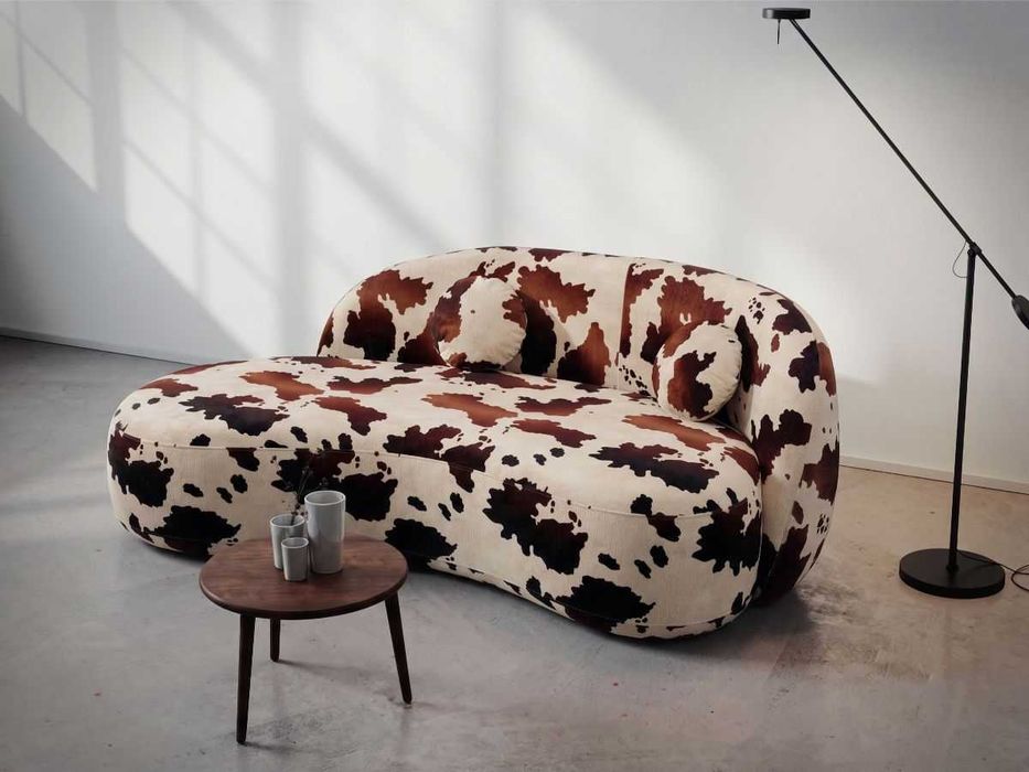 Canapea 3 locuri Lunis Country, Animal Print Vaca, Crem / Maro - Transport Gratuit