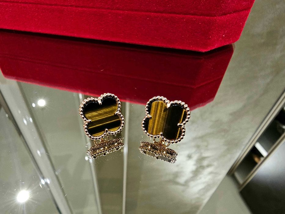 Van Cleef & Arpels VCA Rose Tiger Eye Alhambra Clover Дамски Обеци