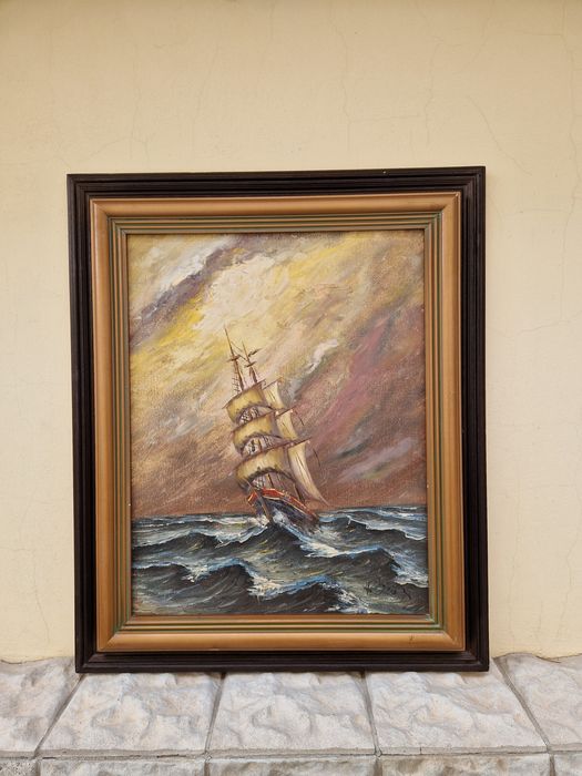 Уникална голяма антикварна авторска картина масло върху