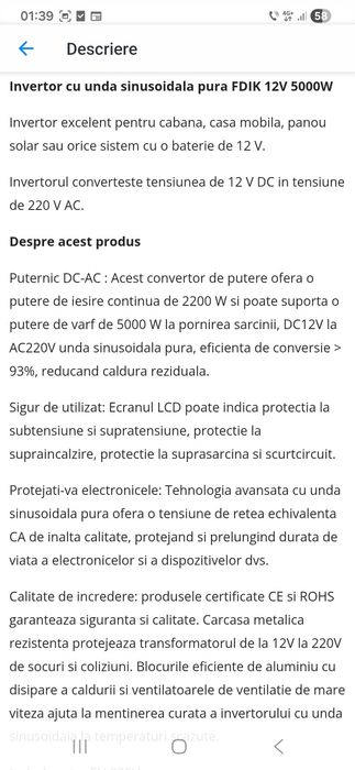 Vând invertor 12 volți 5000w nou