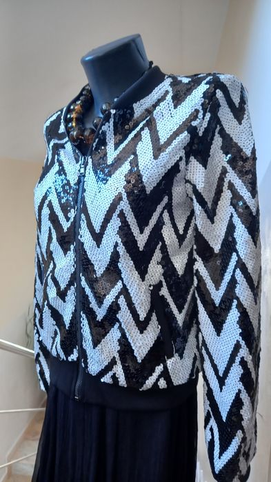 Jachetă  cu paiete alb negru