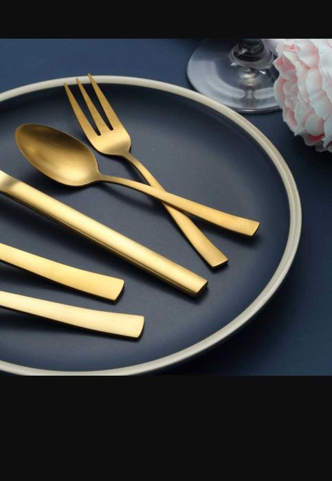 Set de tacâmuri de 60 de piese pentru 12, oțel inoxidabil auriu mat - Furculițe, linguri și cuțite