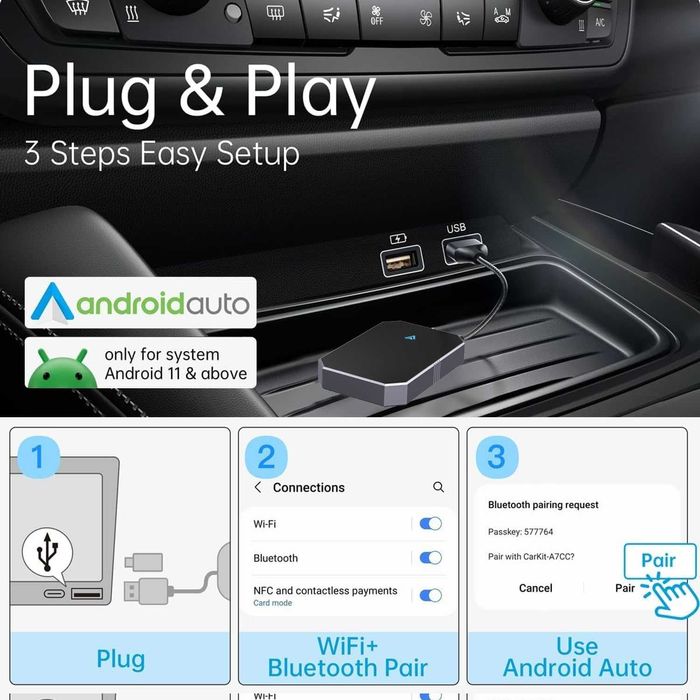 Безжичен адаптер за Android Auto