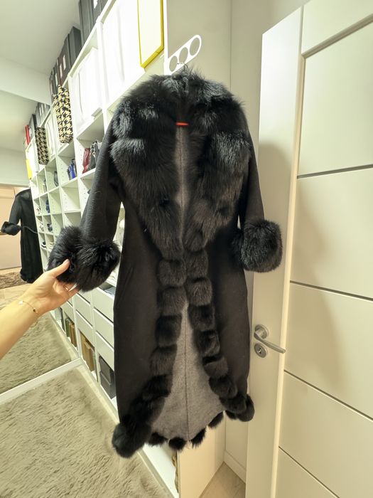 Palton lana cu blana naturala