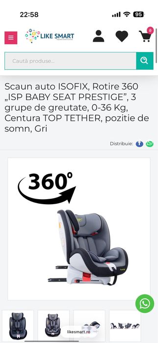 Scaun auto ISOFIX, rotire 360 “ISP BABY SEAT PRESTIGE”, 0-36 kg
