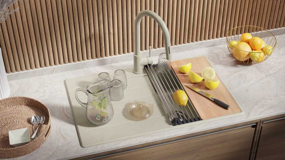 беж кухненска мивка от гранит Копенхаген 780х500 Top 50