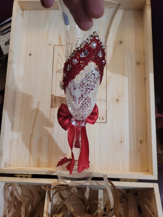 Set pahare șampanie hand-made, Cristal Bohemia