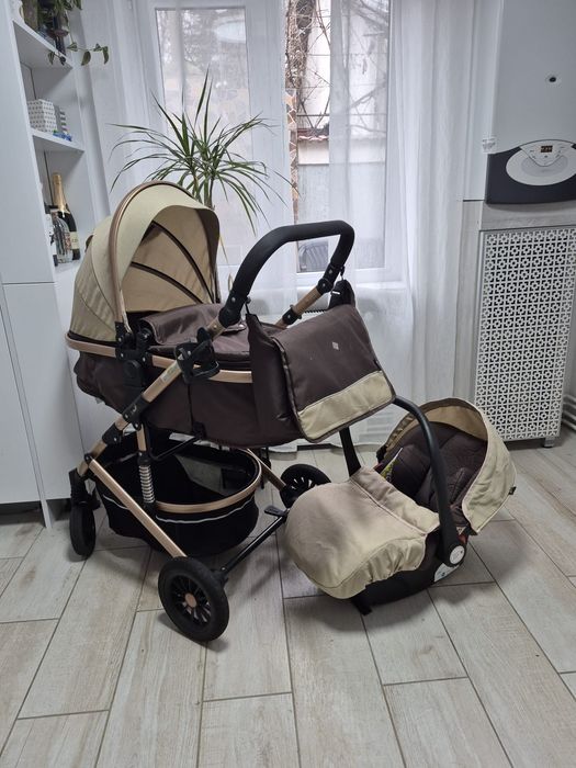 Set cărucior L-SUN + scoică auto – landou + sport, stare foarte bună