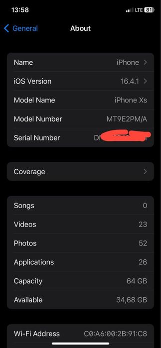 Iphone XS space gray 64