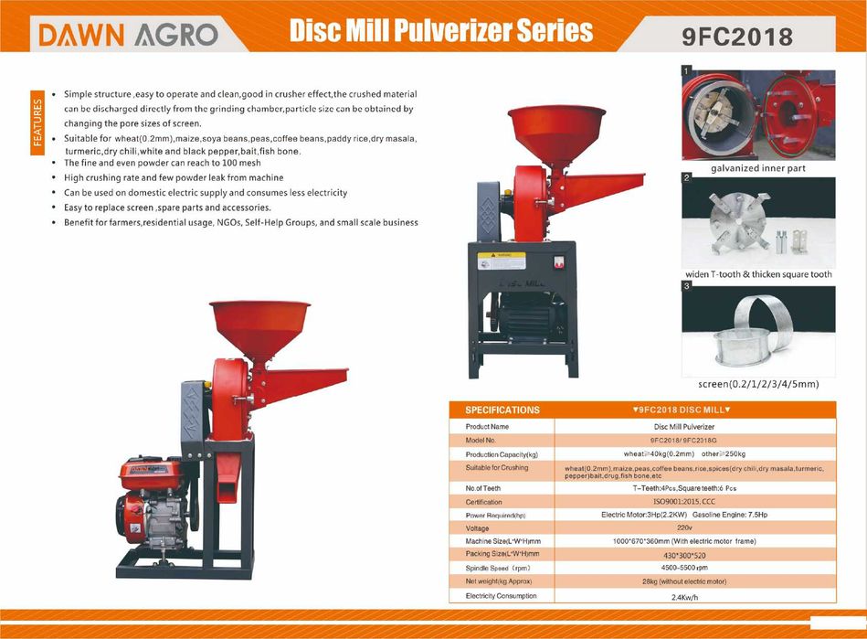 Дробилка мельница измельчитель DISC MILL 250 кг/ч