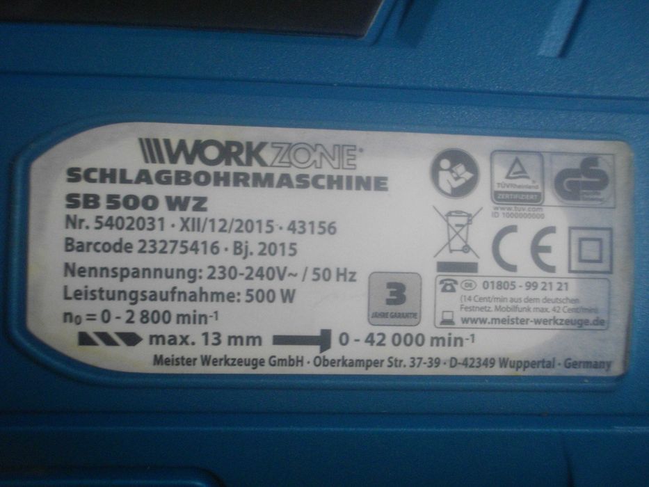 Workzone Австрия/Германия 810W/500W Оригинална Ударна Бормашина-Дрелка