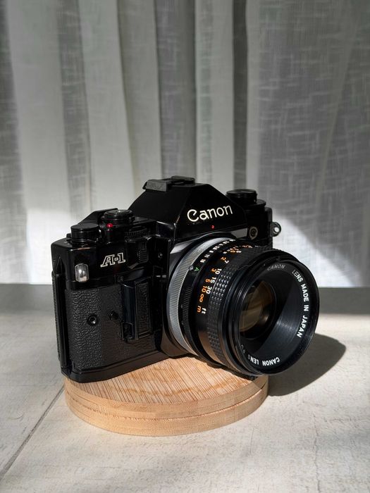 Aparat foto Canon A1 + 50mm f/1.8 FD – kit analog testat, funcțional