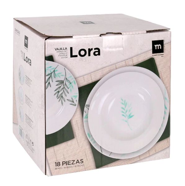 Set vesela masa 18 piese ,ceramica decorata, rotund, Culoare AlbLa