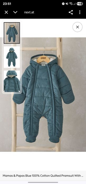 Combinezon gros NEXT 0-3 LUNI / Mamas&Papas Blue Quilted Cord Pramsuit