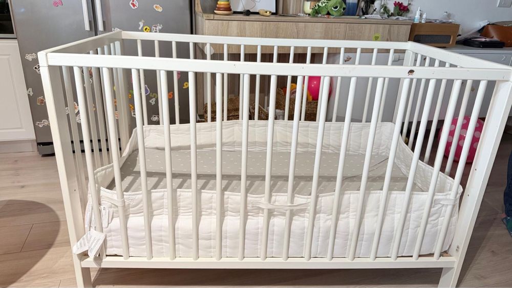 Patut Ikea Gulliver alb 60x120 cm si saltea de cocos 12 cm