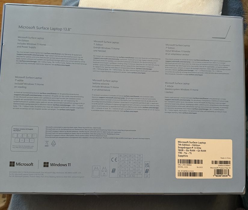 Laptop microsoft surface  13,8” 7 edition saphire 16 gb/1TB