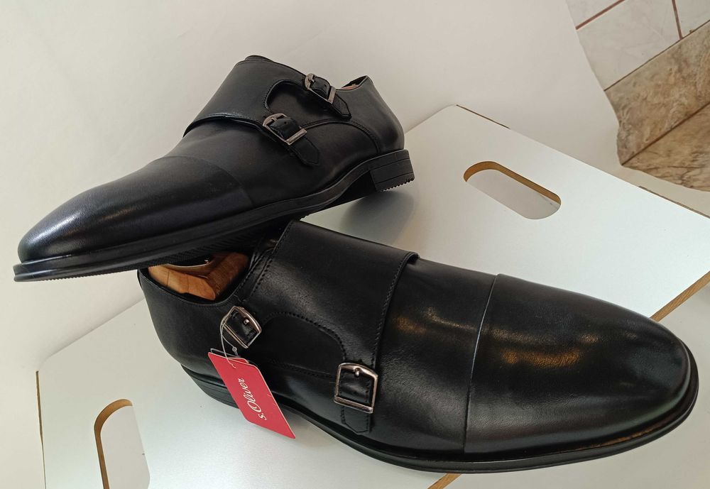 Pantofi monk 44 44.5 premium S'Oliver NOI piele naturala moale