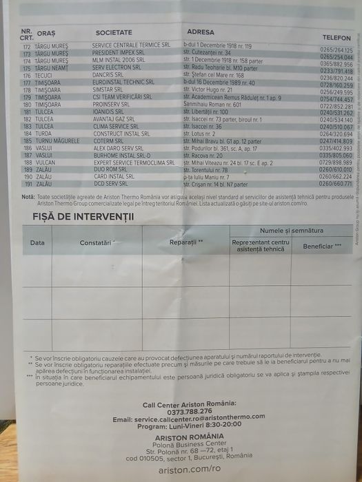 Vând instant pe gaz marca ARISTON