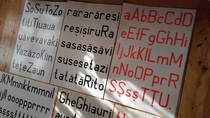 10 Plansa/e scolare didactice/scolare cu Litere,1970,plastifiate,mari