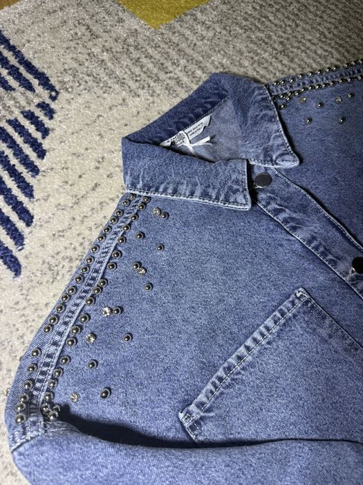 Geaca blugi denim cu pietre si perle argintii