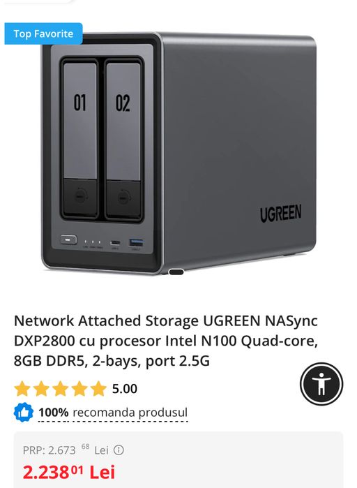 UGREEN NASync DXP2800. Quad-core, SIGILAT, transport inclus