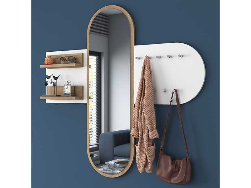 Закачалка с огледало Puzzle-home 2445, Бял - черен/натурален, Промоция