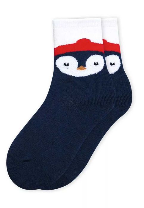 Детские синие носки с жаккардовым рисунком — уют и стиль для малышей.