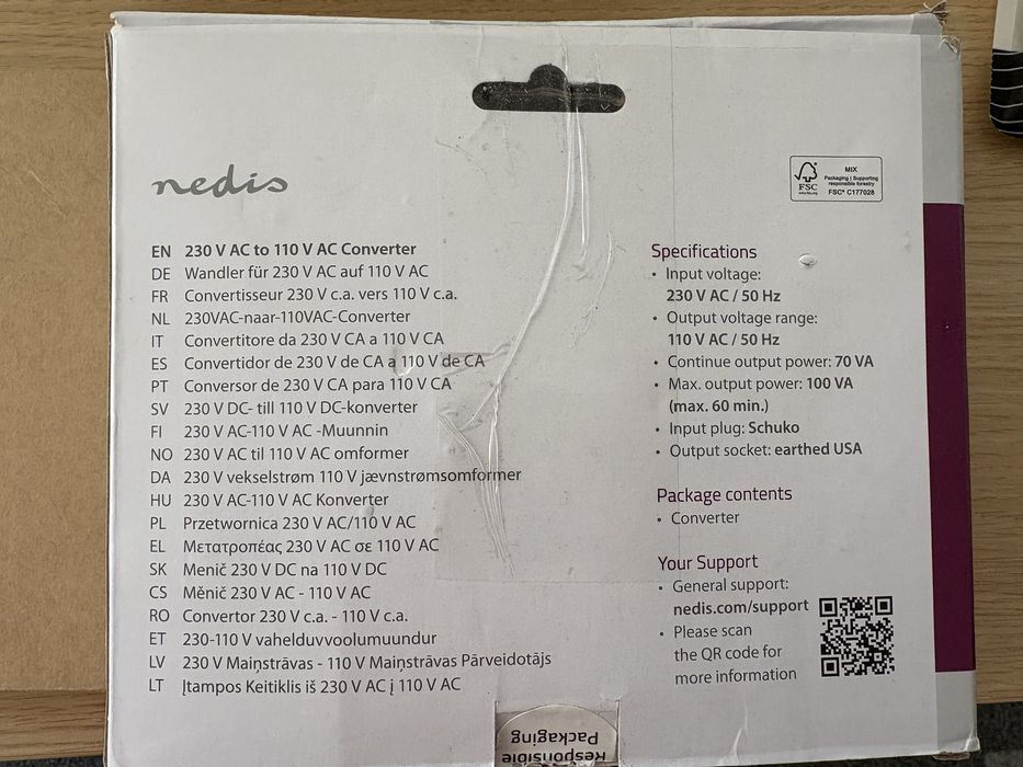 Convertor tensiune Nedis POCO105, 230V la 110V, 100 VA