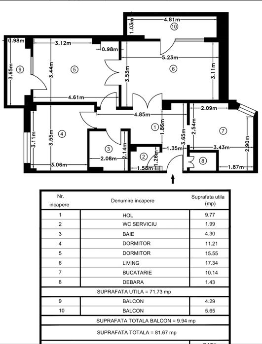 Apartament 3 camere, 71,73 mp utili, etaj 1/4, parcare – Isaccea