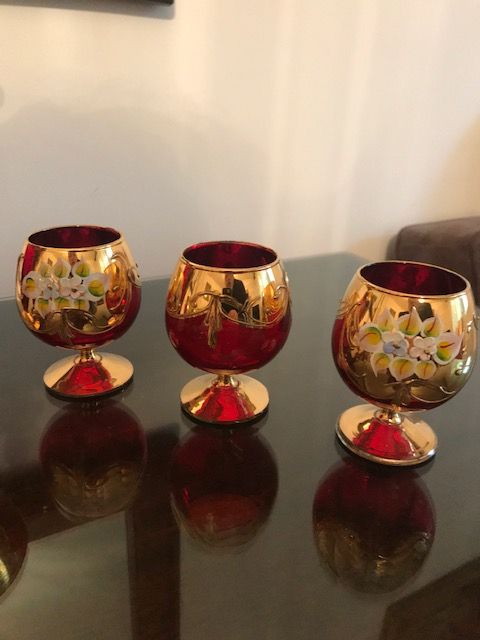 Set de vin sau cognac sticla de Murano cu foita de aur de 24K aplicata