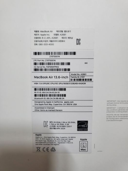 Macbook Air M2 spacegray 13 dyum 16GB Ram/512 GB ssd yangi sotiladi