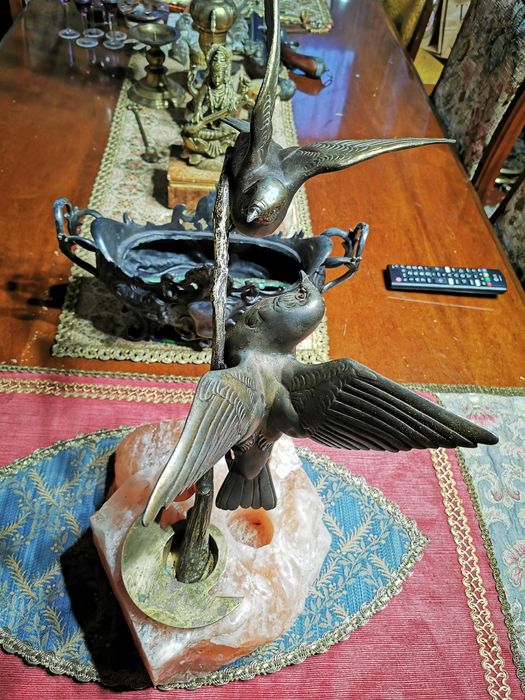 Vand piatra roca suport pt 2 pasari din antimoniu artefact foarte vech