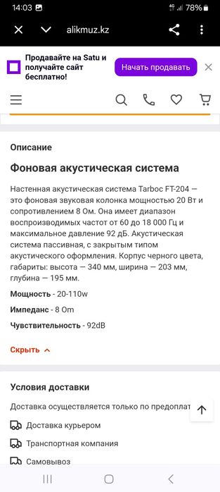 Настенная акустическая система.