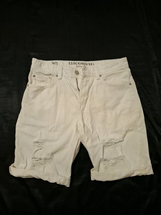 Blugi albi denim, stil rupți S.