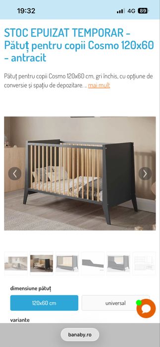 Patut copii 120x60 + saltea 100% fibre cocos