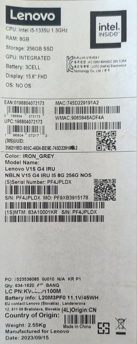 Ноутбук Lenovo V15 G4 IRU