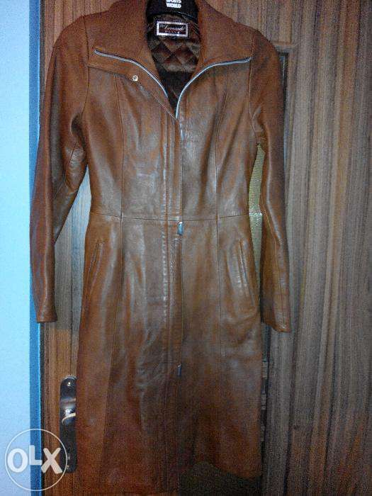 Haina de piele eleganta pentru femei, culoare maro