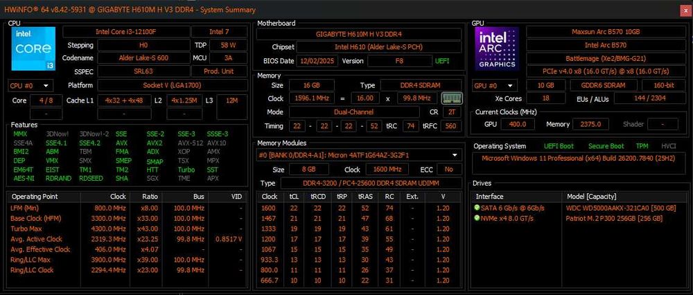 Игровой ПК на Intel Core i3-12100F и Intel Arc B570