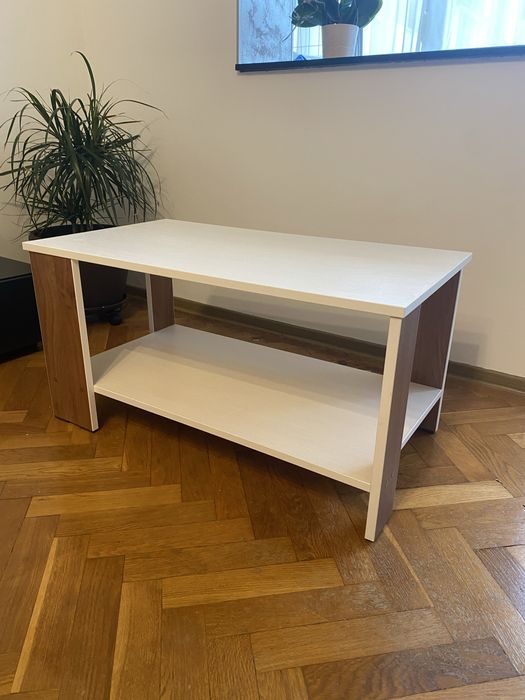 Masuta living / măsuță cafea modernă, alb + lemn, stare foarte bună