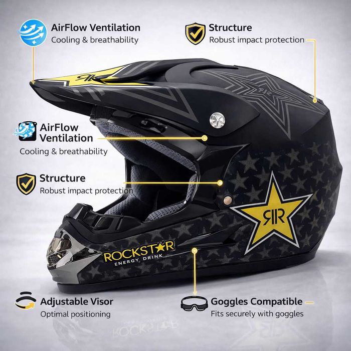 Кросова каска ROCKSTAR, Full Face, DOT Сертификат, Размер: S; M;