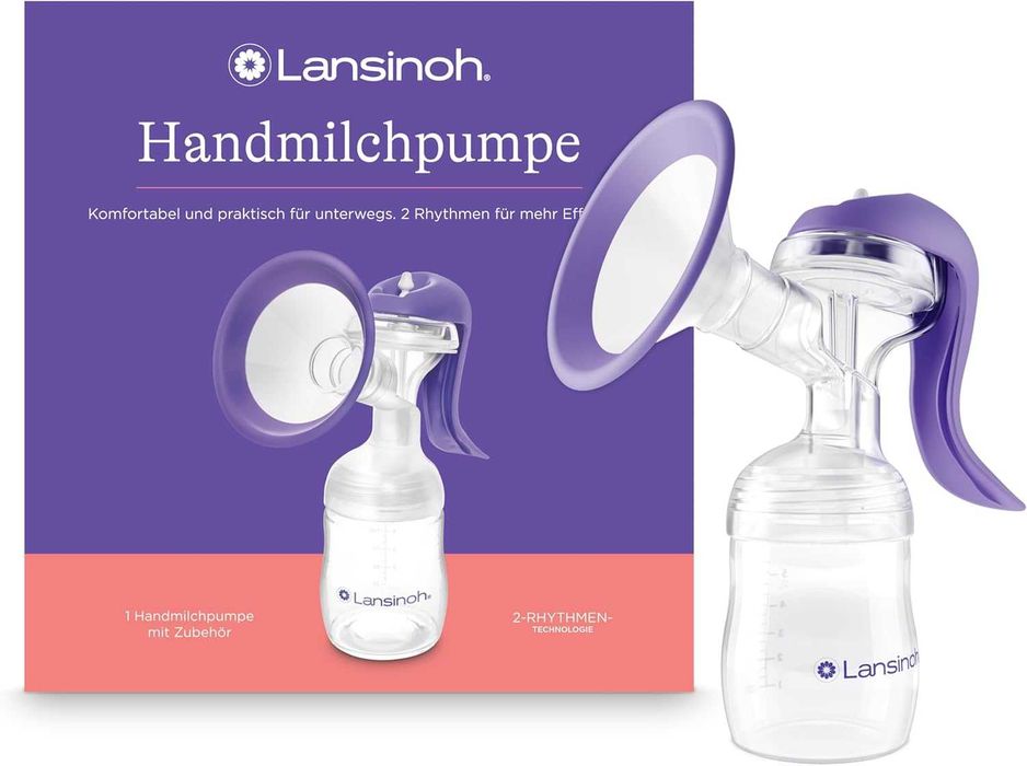 Lansinoh – Ръчна помпа за кърма, лека и тиха, Easy-Express дръжка, 2-степенна настройка