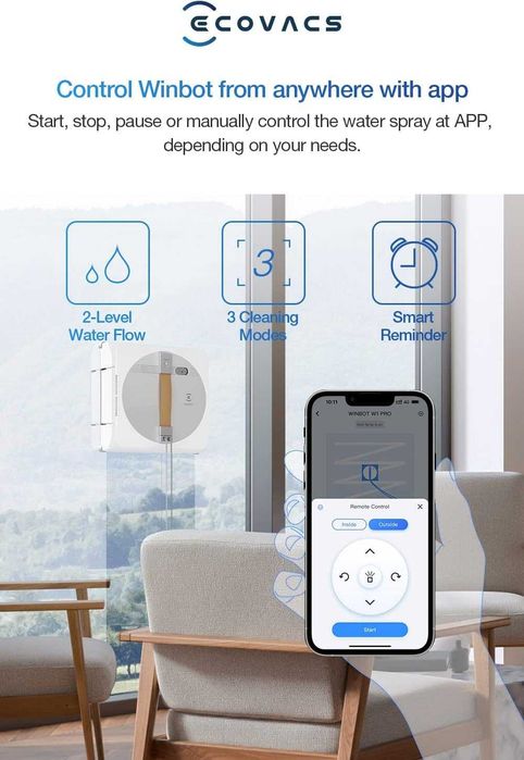 Робот за чистене на прозорци Ecovacs Winbot W1 Pro с моп WiFi App