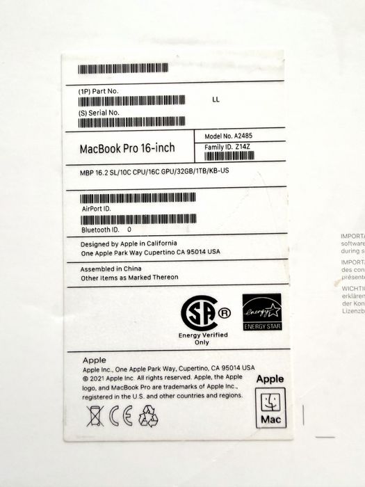 MacBook Pro 16” (2021), M1 Pro, 32 ГБ / 1 ТБ, Silver, торг