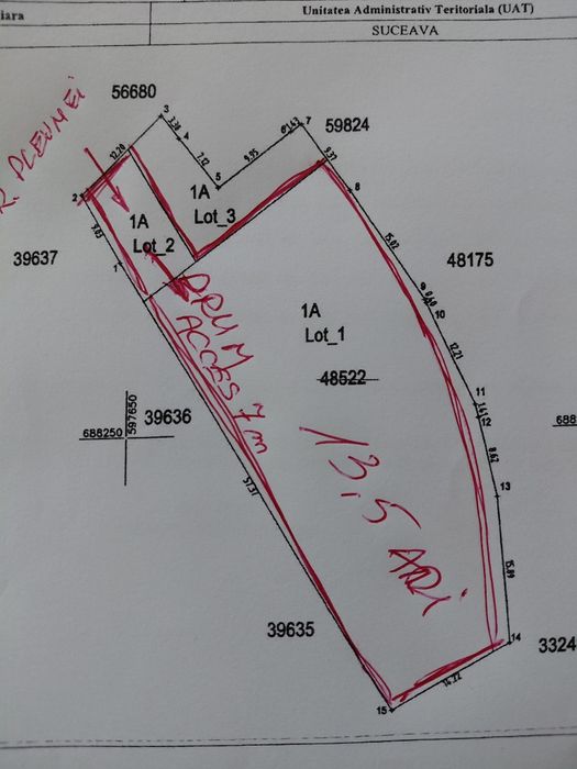 Vand 13,5 ari  teren constructii în burdujeni sat suceava